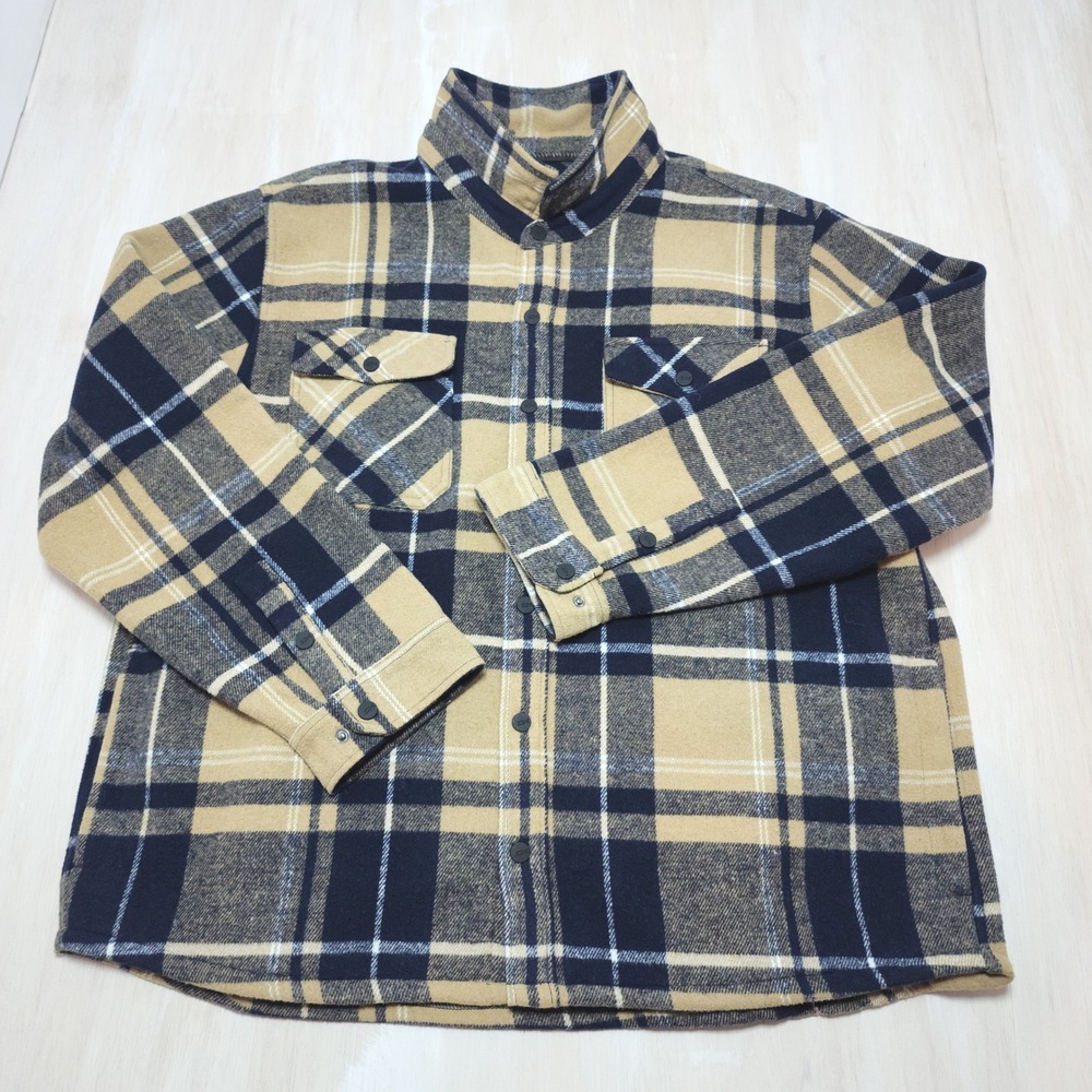 Dakine Mens XXL Plaid Fleece Lined Flannel Shirt Jacket Tan Navy